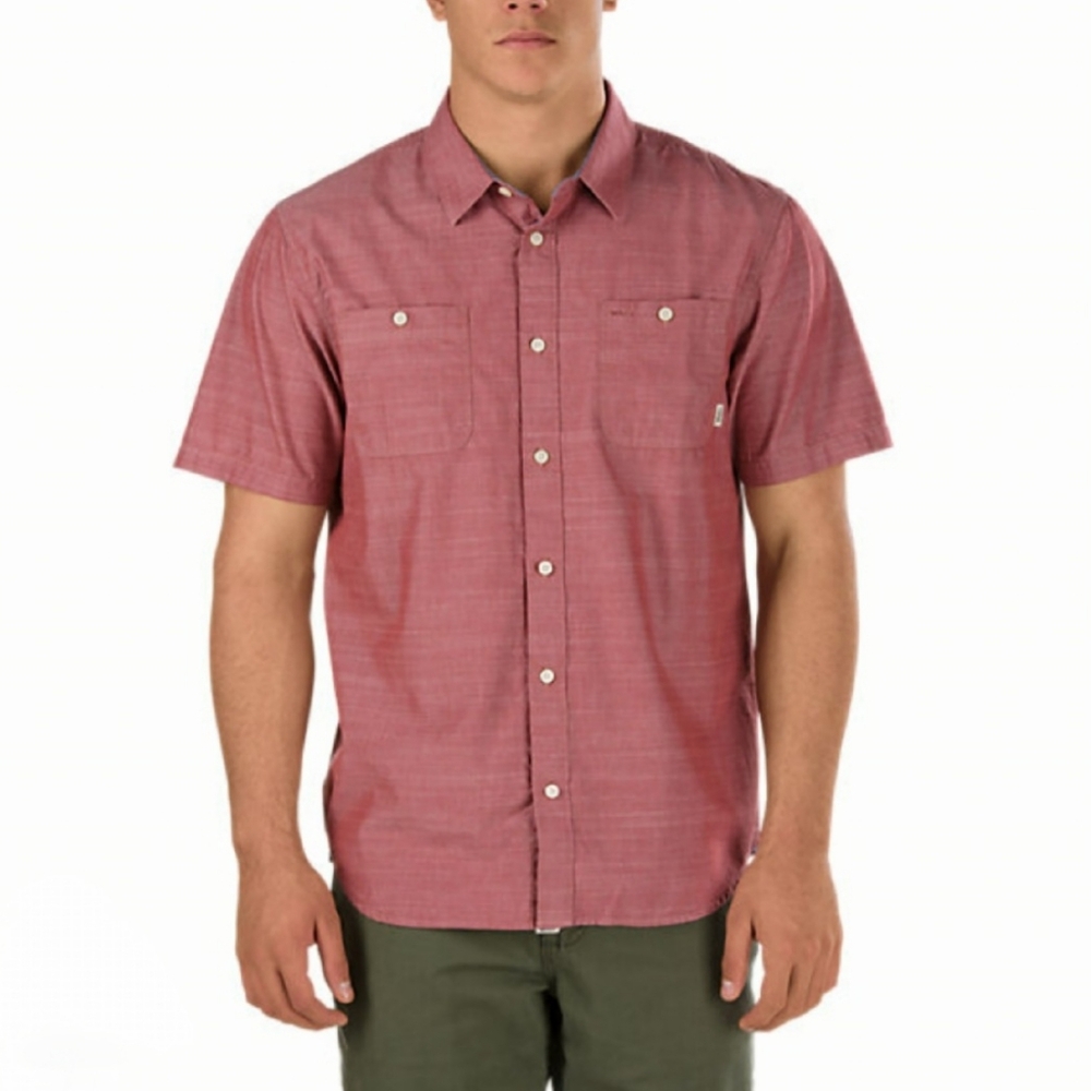 Vans Mens Off the Wall Cotton Guilder Pocket Button Shirt Casual Rhubarb Classic